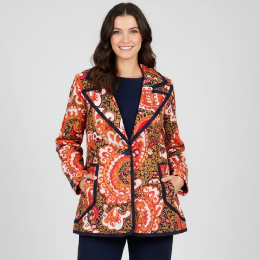 Floral bright Paisley print vibrant colors jacket blazer Small